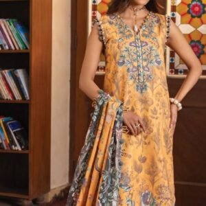 Mustard yellow printed lawn kurta