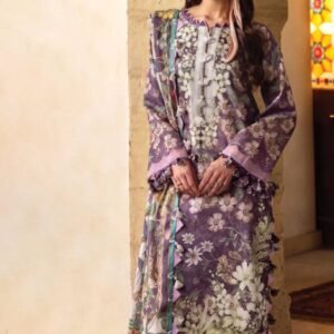 Plum and purple dense floral printed lawn