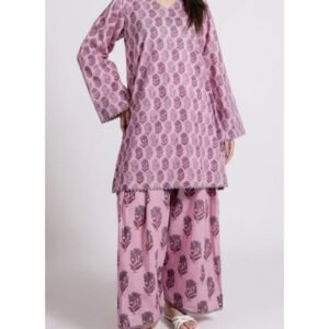 Lilac-pink block-printed kurta