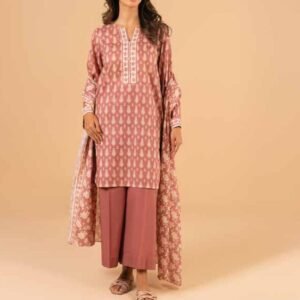 Tea pink and beige printed lawn shirt