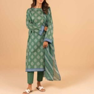 Green booti-printed lawn shirt