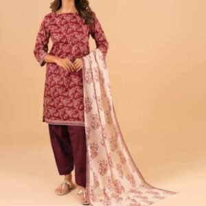 Deep red floral printed lawn shirt