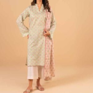 White and cream floral printed lawn shirt