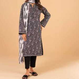 Black and white ikat-style printed lawn suit