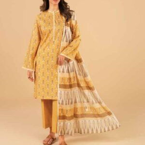 Yellow booti-printed lawn shirt