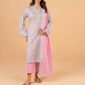 Light blue-lilac printed lawn shirt
