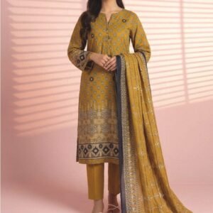 Mustard ochre embroidered lawn shirt