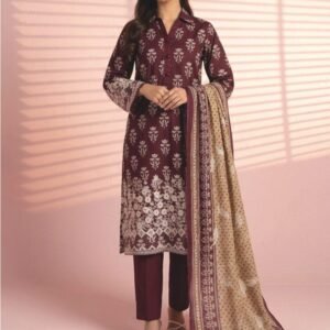 Maroon burgundy embroidered lawn shirt