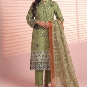 Olive green embroidered lawn shirt