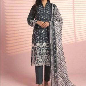 Charcoal black embroidered lawn shirt