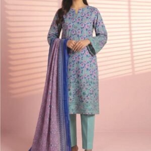 Light blue floral embroidered lawn shirt