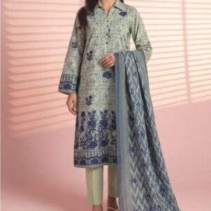 Grey-blue embroidered lawn shirt