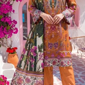 Burnt orange ornamental printed lawn kurta