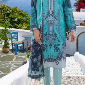 Turquoise aqua printed lawn kurta