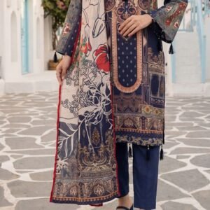 Navy blue printed lawn suit