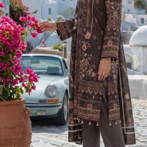 Chocolate brown printed lawn suit