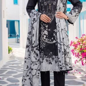 Black and white floral printed lawn suit