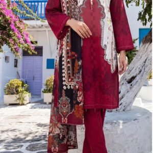 Deep red printed lawn kurta
