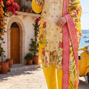 Sunny yellow floral printed lawn kurta