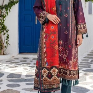 Plum and orange ombre panel-printed lawn kurta