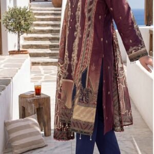 Burgundy maroon printed lawn kurta