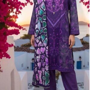 Purple violet ornate printed lawn kurta
