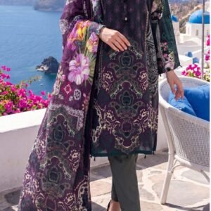 Dark green and black floral printed lawn