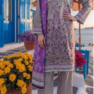Lilac and grey printed lawn kurta