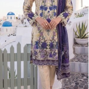 Lilac and beige ornamental printed lawn kurta