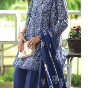 Blue and white floral printed lawn suit