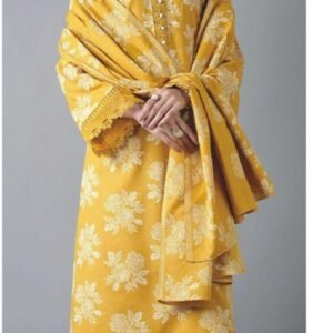 Mustard yellow printed lawn suit