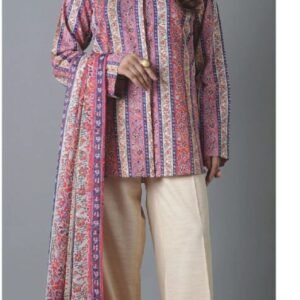 Pink multicolour striped printed lawn suit