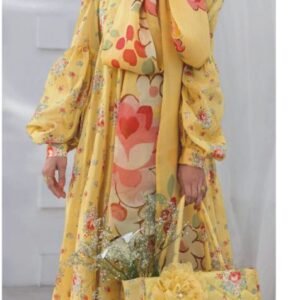 Soft yellow floral printed lawn suit