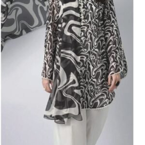 Black and white abstract marble printed lawn