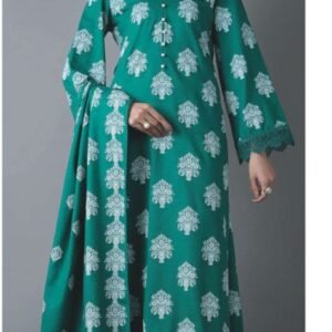 Emerald green booti-printed lawn suit