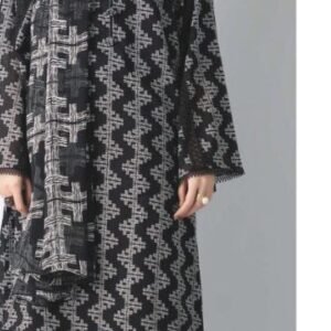 Black and grey chevron printed lawn suit
