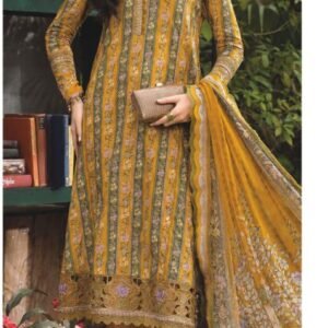 Mustard multicolour ornamental printed lawn suit