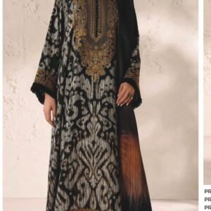 Black and white ikat printed lawn kurta