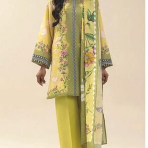 Lime-chartreuse printed lawn