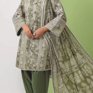 Olive green tapestry-floral printed lawn
