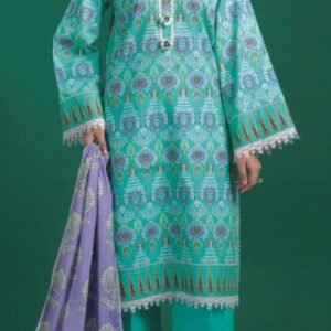 Sea-green ikat-style printed kameez