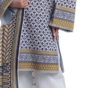 Blue-grey and white wood-block floral print