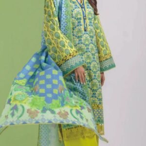 Blue and lime-yellow geometric print