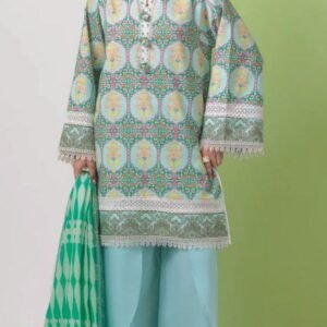 Aqua-green medallion trellis print
