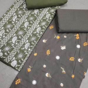 Embroidered 2pc duo: olive-green