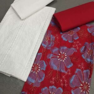 Embroidered 2pc duo: white-on-white embroidery and deep