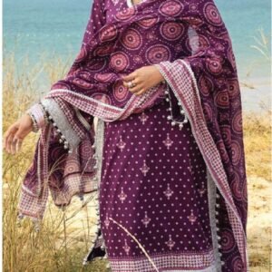 Deep purple-plum chunri bandhani printed lawn