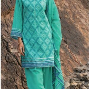 Turquoise sea-green chunri diamond-print kameez
