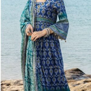 Royal blue chunri printed long kameez