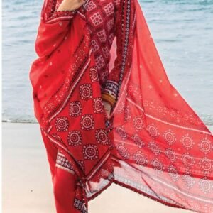 Bright red chunri print suit